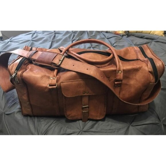 New Leather duffle bags large 24 Inch Square Duffel Travel Gym